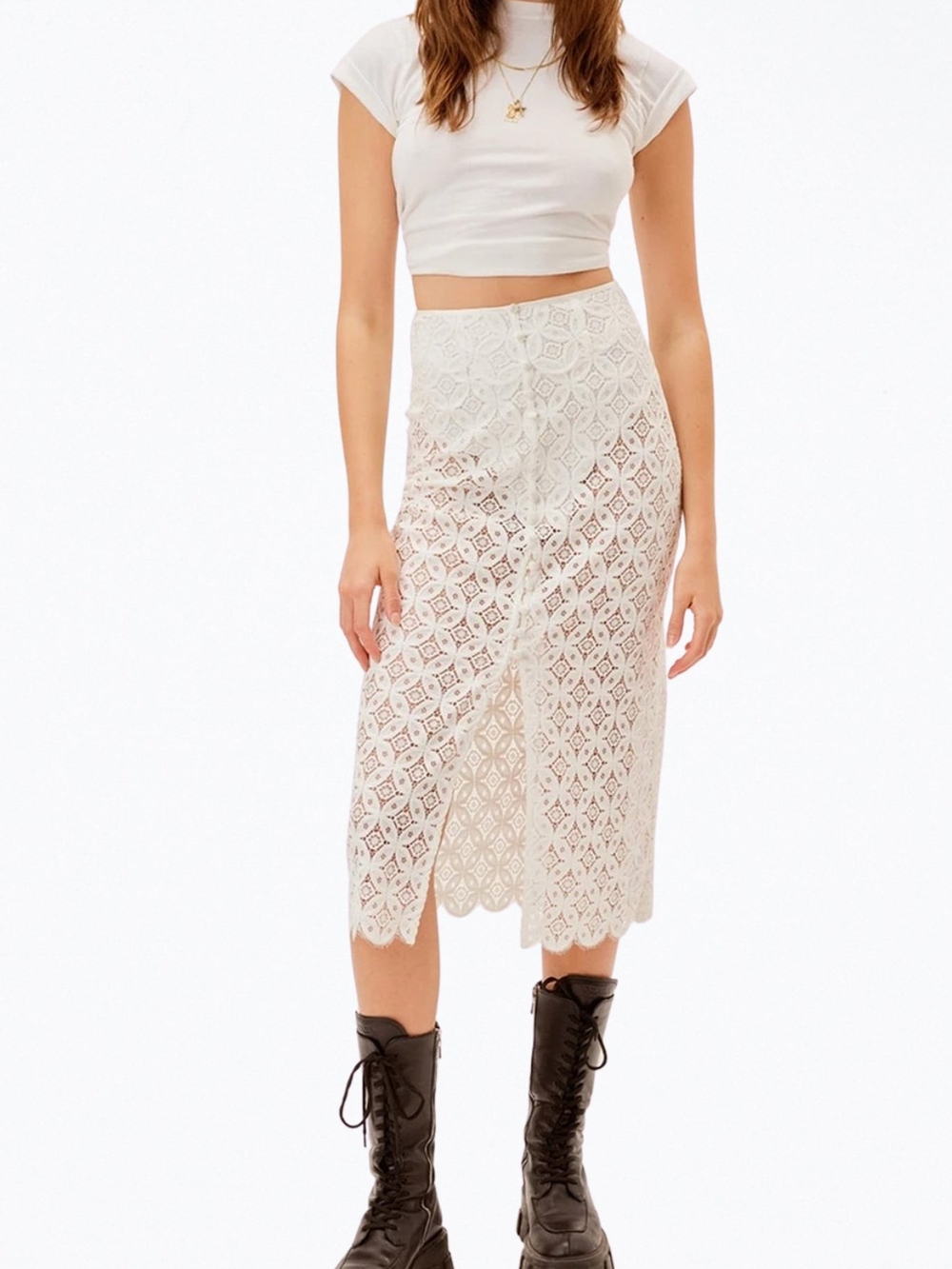 NWT For Love & Lemons white Charmaine midi skirt Medium